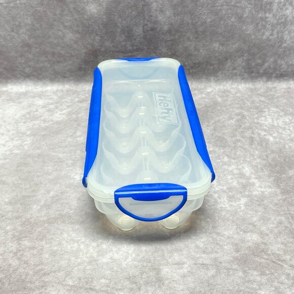 Hefty Clear & Blue Plastic 12-Egg Storage Container With Locking Lid BPA Free - Picture 3 of 16